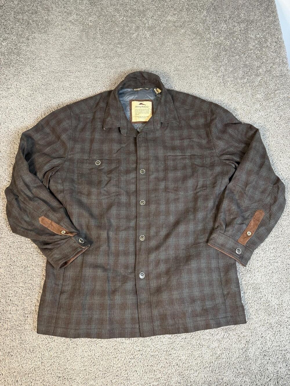 Tommy Bahama Jacket Mens XL Brown Tweed Military Wool Lined Collared Pockets